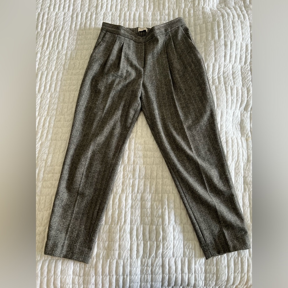 Babaton Gray Tweed Pleated High-Rise Trousers